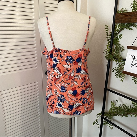 Joe Fresh|L|Salmon Leaf Paisley Print Ruffle Neckline Thin Strap Top - Picture 3 of 5